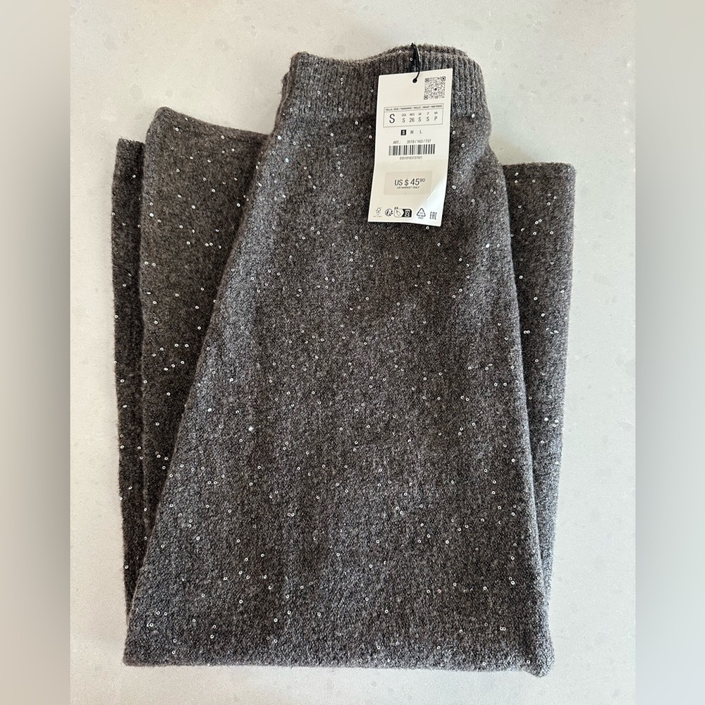 ZARA SEQUIN KNIT MIDI SKIRT